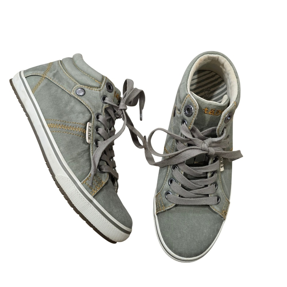 Taos High Top Sneakers Women Size 6 Green Canvas Lace Up Comfort Shoes TPS-13668